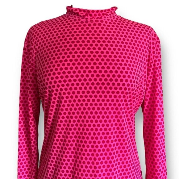 Vintage 90s Isaac Mizrahi Womens Dress Sz Large Pink Polka Dot Mock Neck Tunic - Picture 3 of 6